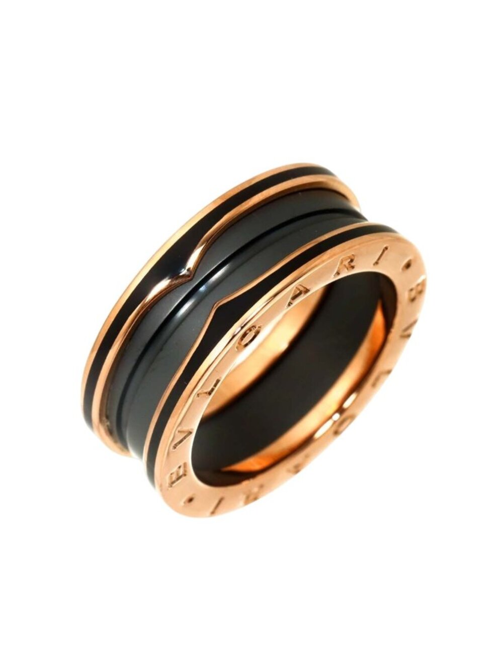 Bvlgari B.zero1 Band 55 Ring 18k Pink Gold Black Ceramic